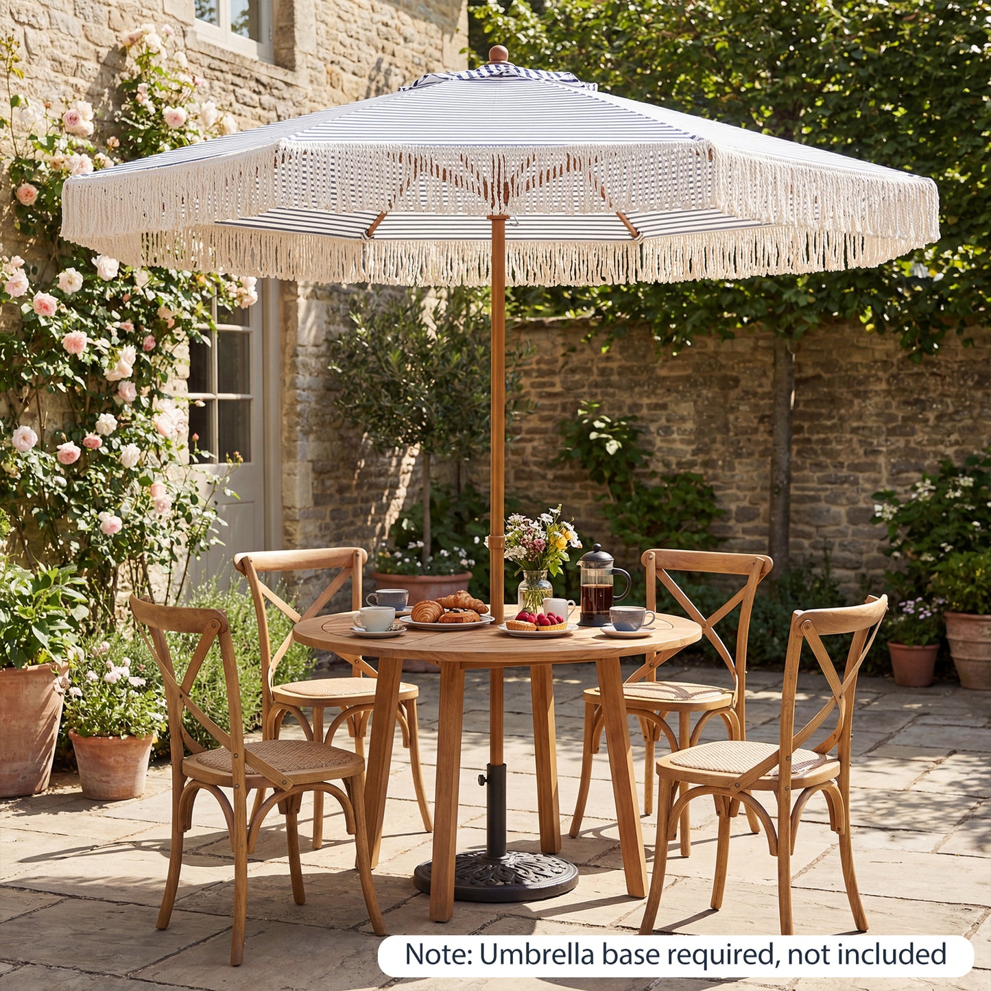 7 Feet Patio Umbrella, Sun-Protective Beach Umbrella With Fringe Tassel, Blue