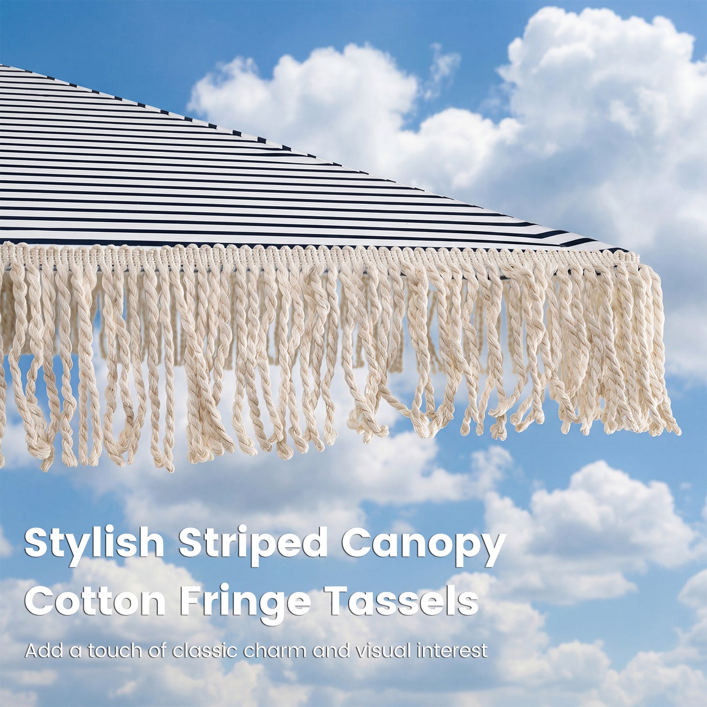 7 Feet Patio Umbrella, Sun-Protective Beach Umbrella With Fringe Tassel, Blue