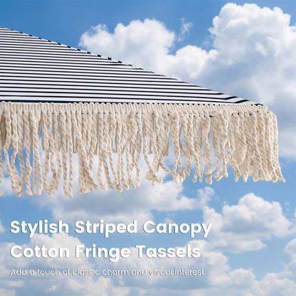 7 Feet Patio Umbrella, Sun-Protective Beach Umbrella With Fringe Tassel, Blue