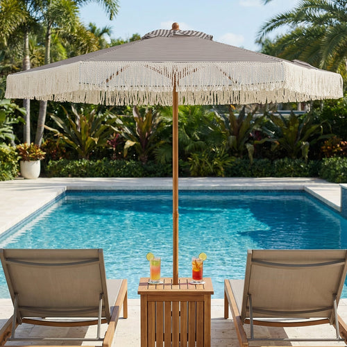 7 Feet Patio Umbrella, Sun Protective Beach Umbrella With Fringe Tassel, Green