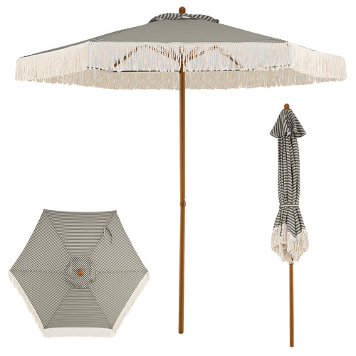 7 Feet Patio Umbrella, Sun Protective Beach Umbrella With Fringe Tassel, Green