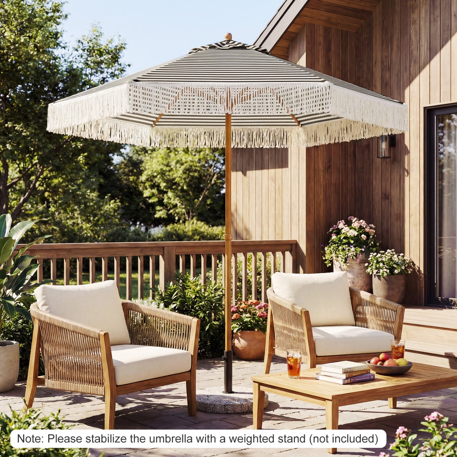 7 Feet Patio Umbrella, Sun Protective Beach Umbrella With Fringe Tassel, Green Outdoor Umbrellas at Gallery Canada