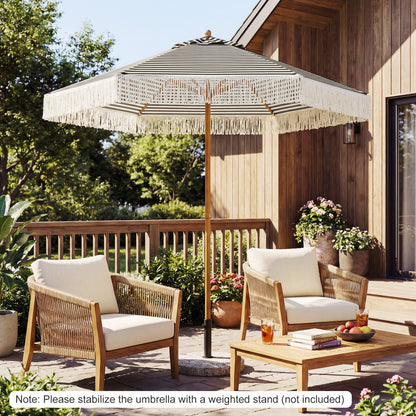 7 Feet Patio Umbrella, Sun Protective Beach Umbrella With Fringe Tassel, Green Outdoor Umbrellas at Gallery Canada