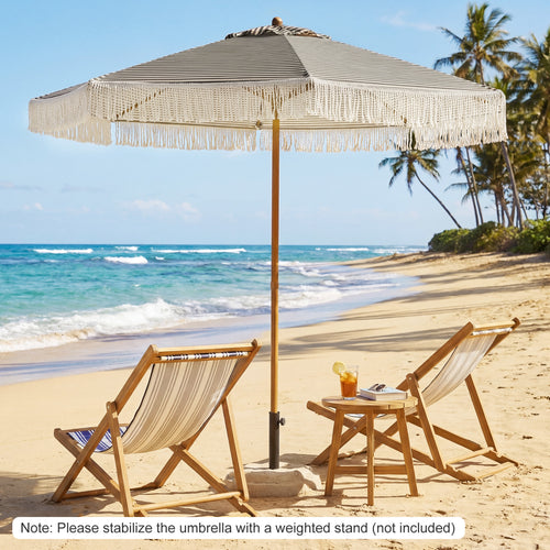 7 Feet Patio Umbrella, Sun Protective Beach Umbrella With Fringe Tassel, Green