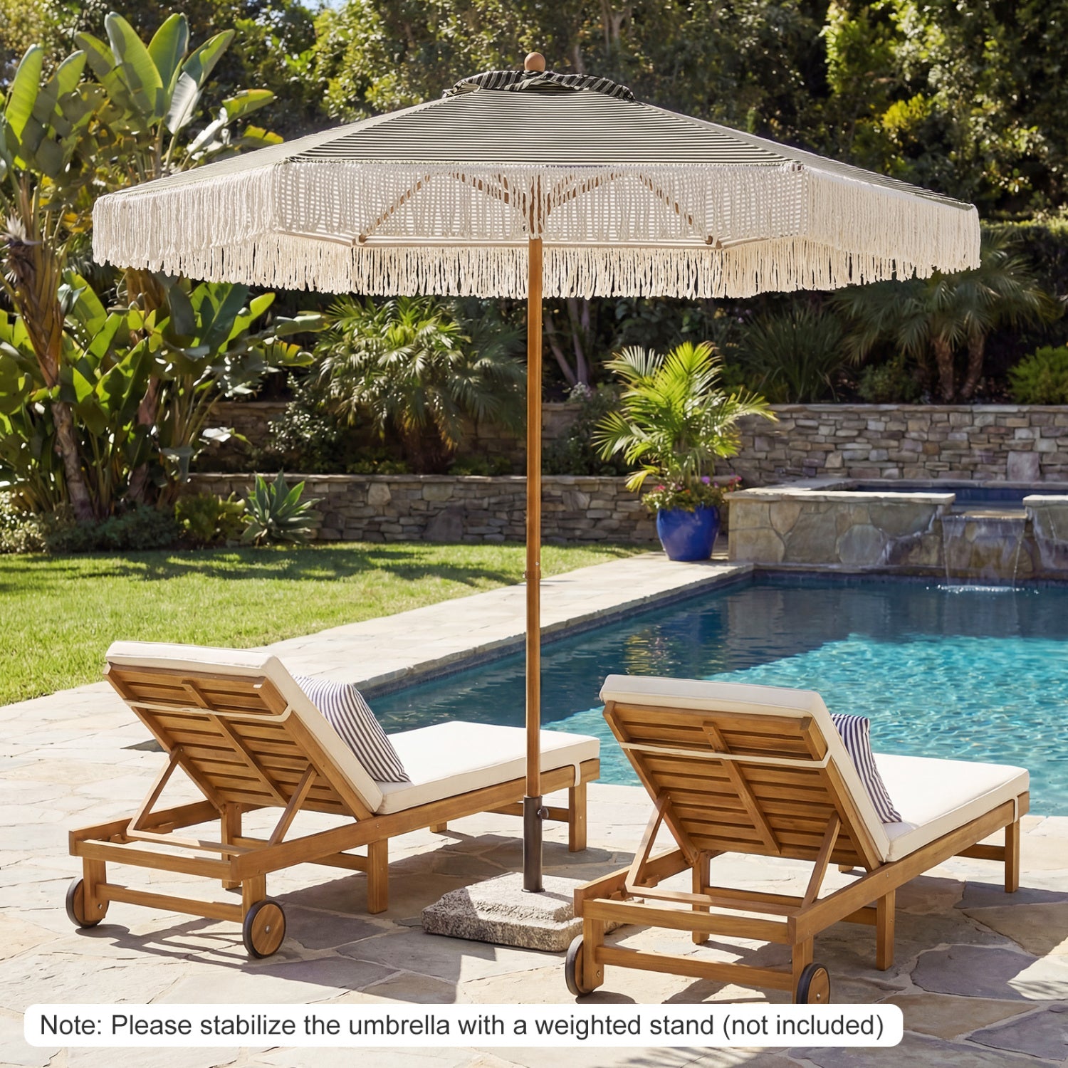 7 Feet Patio Umbrella, Sun Protective Beach Umbrella With Fringe Tassel, Green Outdoor Umbrellas at Gallery Canada