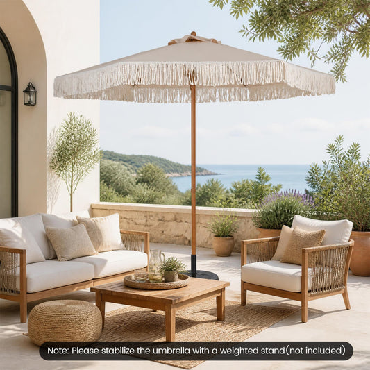 7 Feet Patio Umbrella with Fringe, Beige Outdoor Umbrellas Beige at Gallery Canada