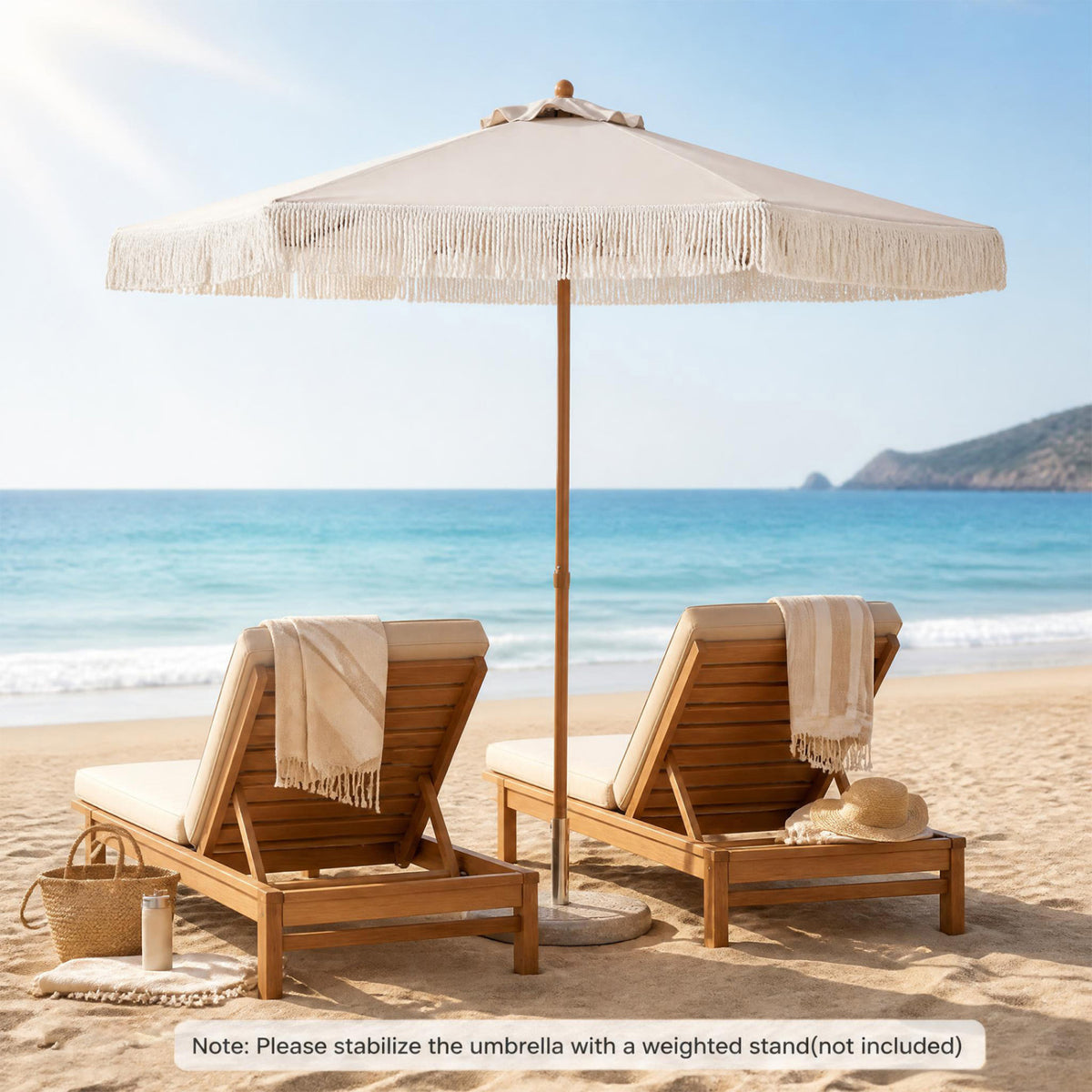 7 Feet Patio Umbrella, Sun-Protective Beach Umbrella, Beige