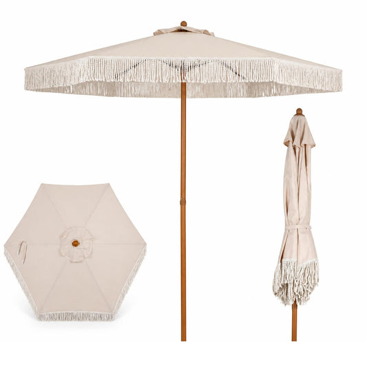 7 Feet Patio Umbrella with Fringe, Beige Outdoor Umbrellas Beige at Gallery Canada