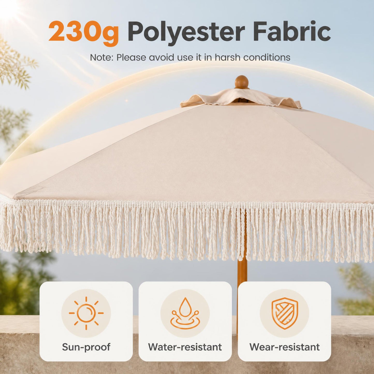 7 Feet Patio Umbrella, Sun-Protective Beach Umbrella, Beige