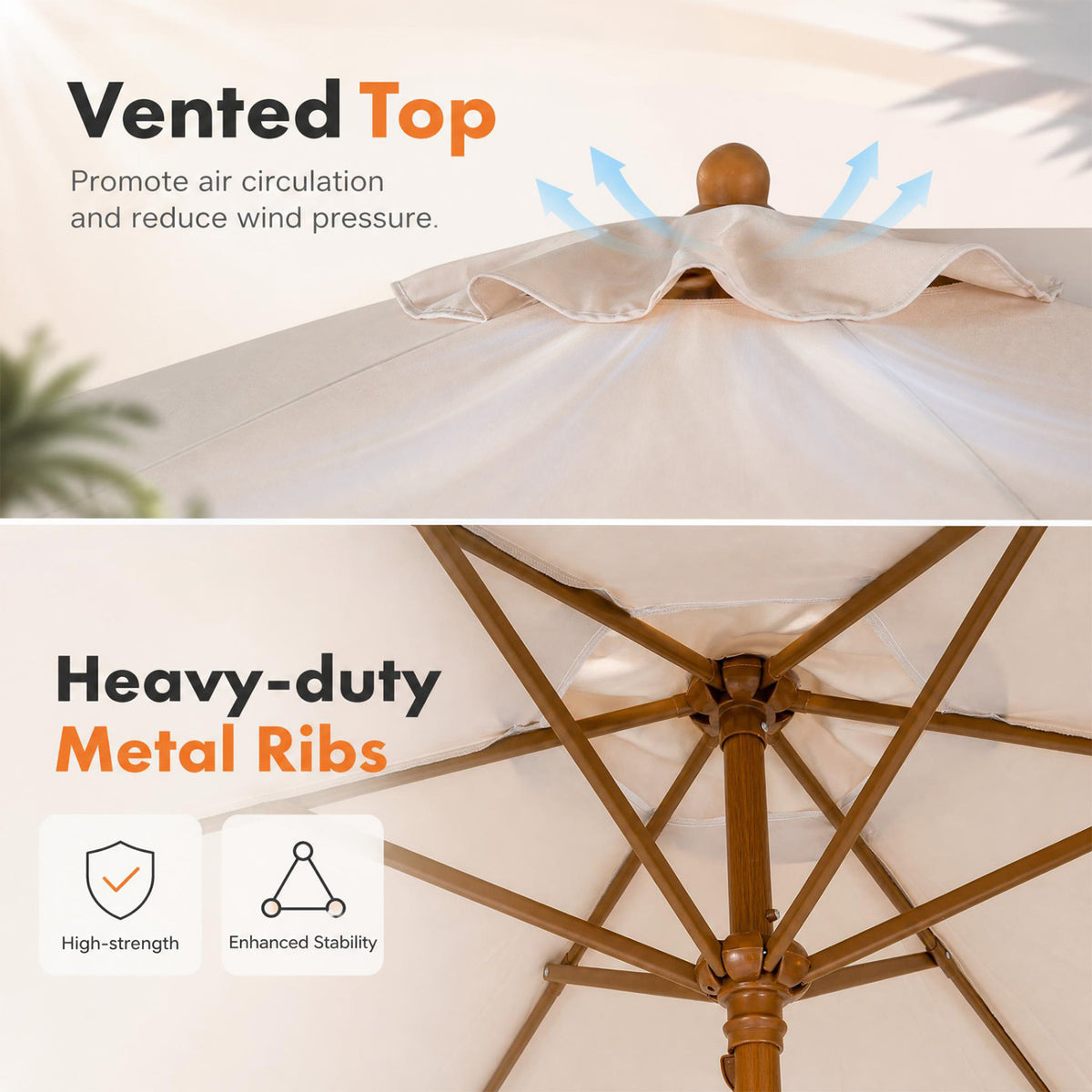 7 Feet Patio Umbrella, Sun-Protective Beach Umbrella, Beige