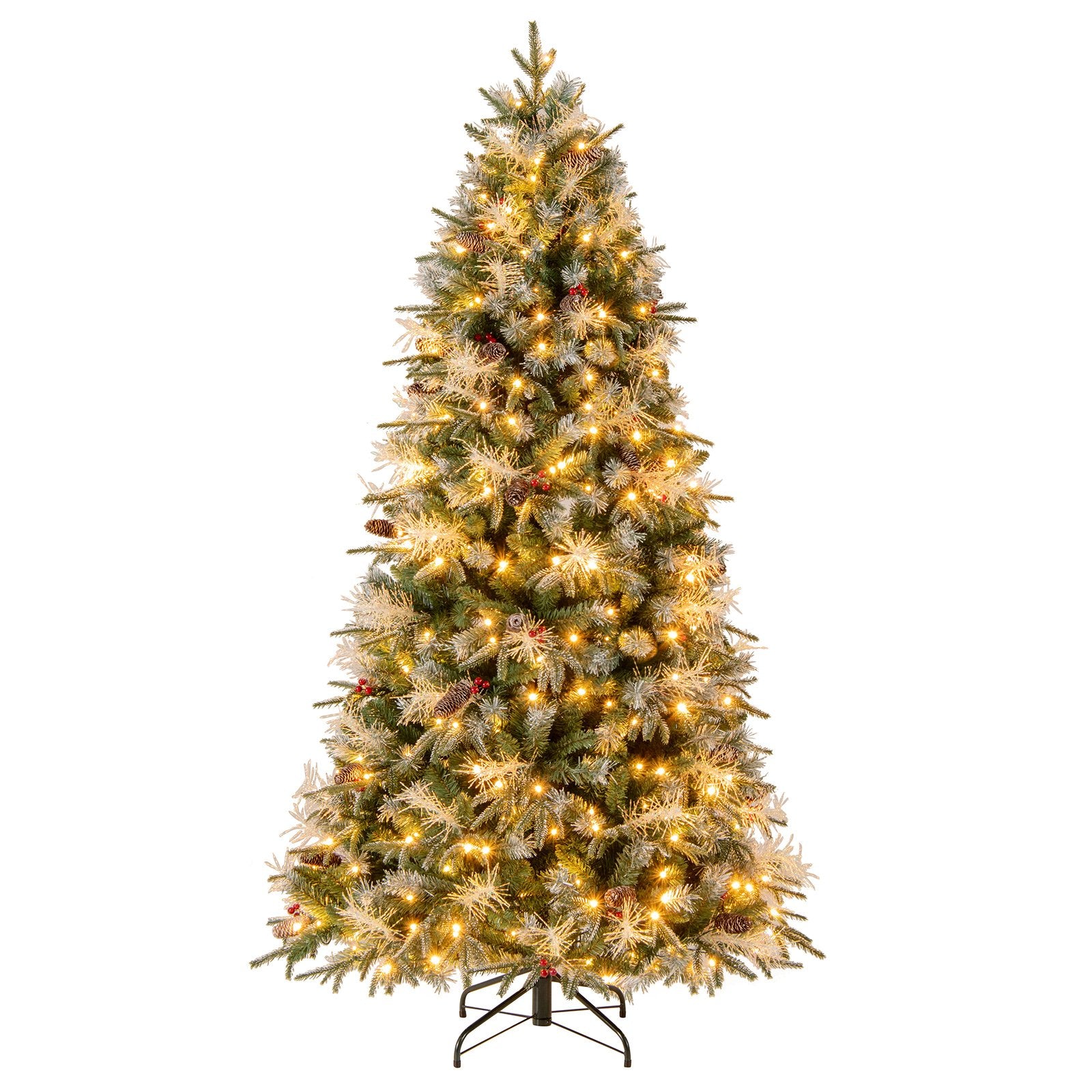 7 Feet Pre-Lit Artificial Christmas Tree with 8 Modes LED Lights with Berries, Green Christmas Tree Green at Gallery Canada
