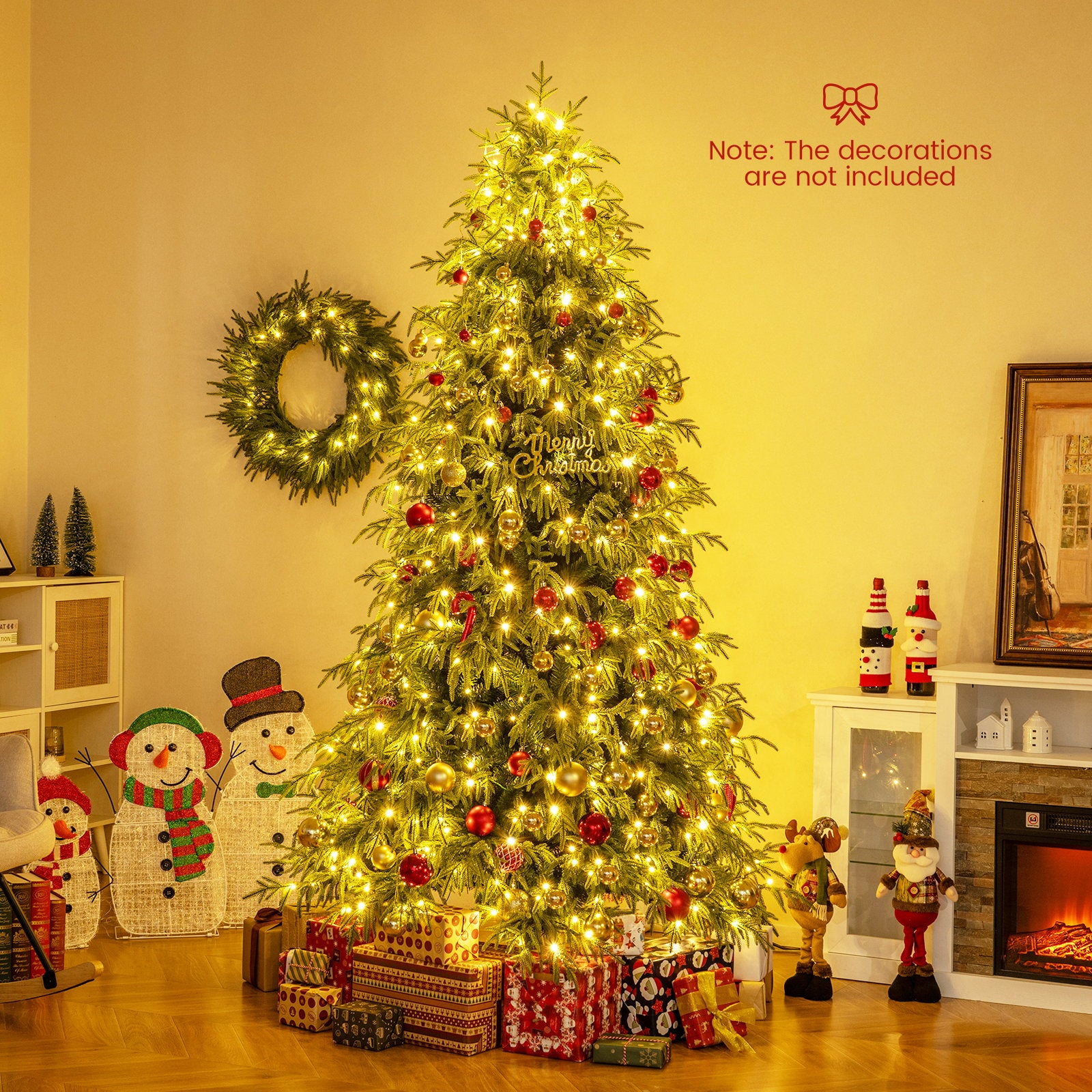 7 Feet Pre-Lit Artificial Christmas Tree Hinged Faux Xmas Tree with Soft Branch Tips Christmas Tree at Gallery Canada