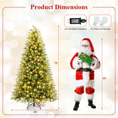 7 Feet Pre-Lit Artificial Christmas Tree Hinged Faux Xmas Tree with Soft Branch Tips Christmas Tree at Gallery Canada