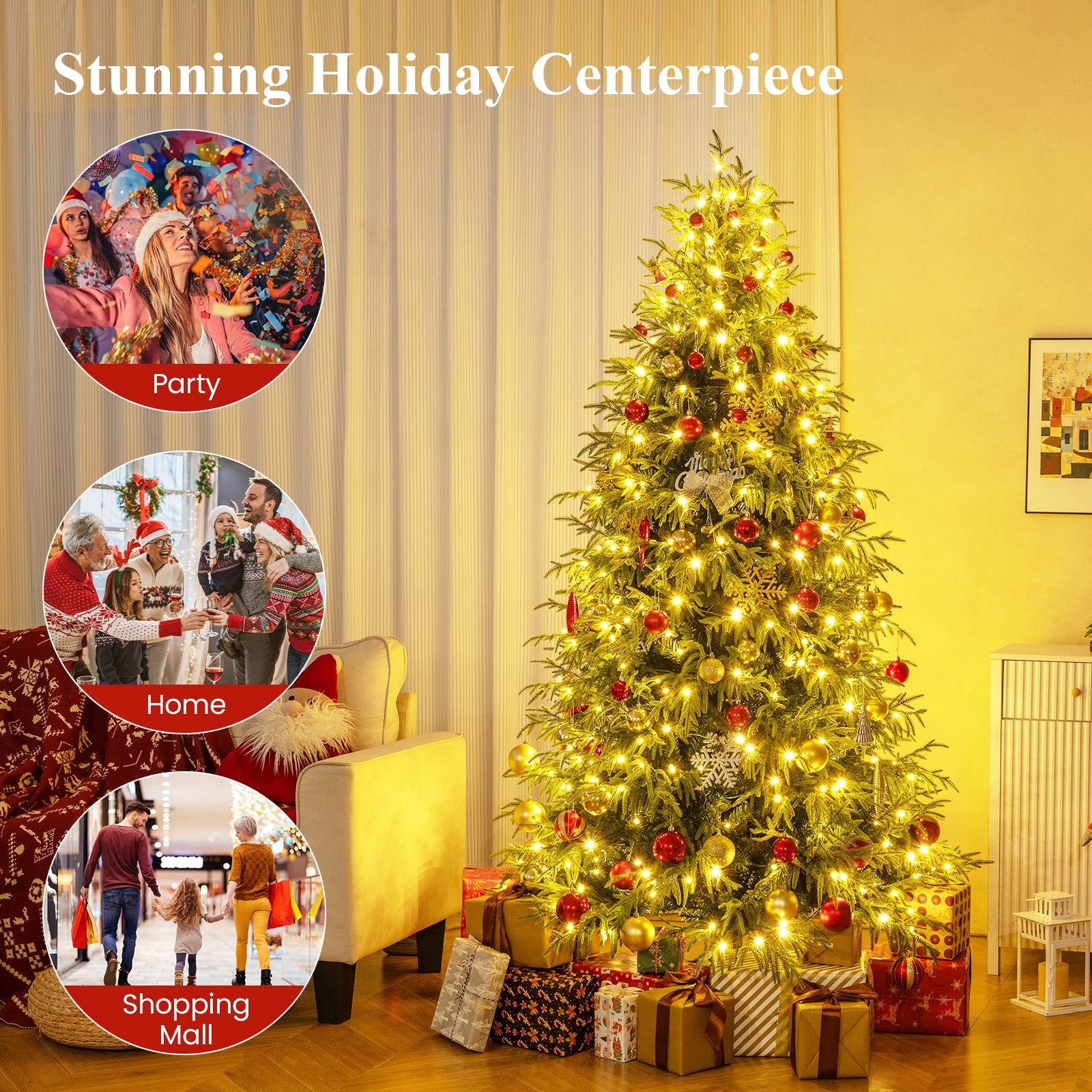 7 Feet Pre-Lit Artificial Christmas Tree Hinged Faux Xmas Tree with Soft Branch Tips Christmas Tree at Gallery Canada