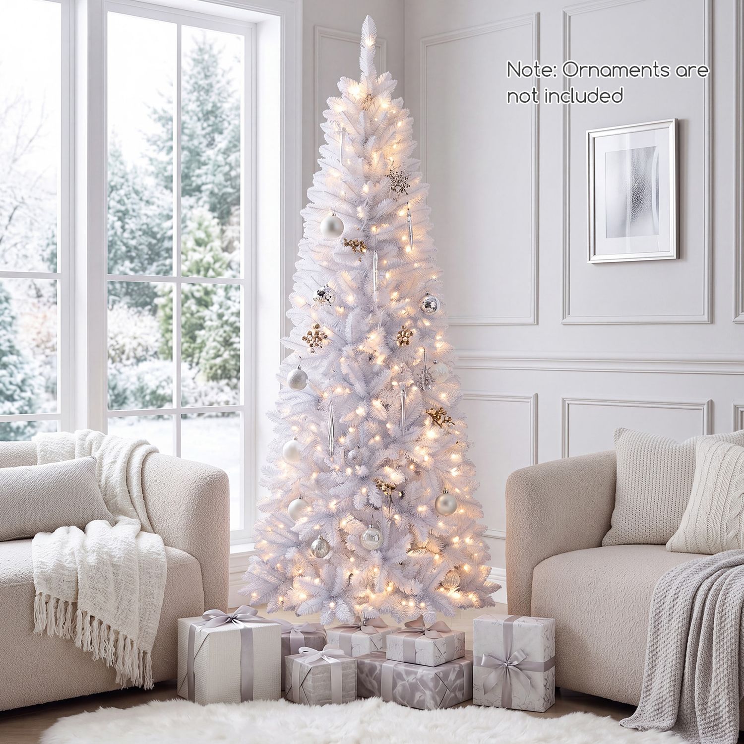 7 Feet Pre-Lit Pencil Christmas Tree, 300 LED Lights, 8 Flash Modes, White Christmas Tree at Gallery Canada