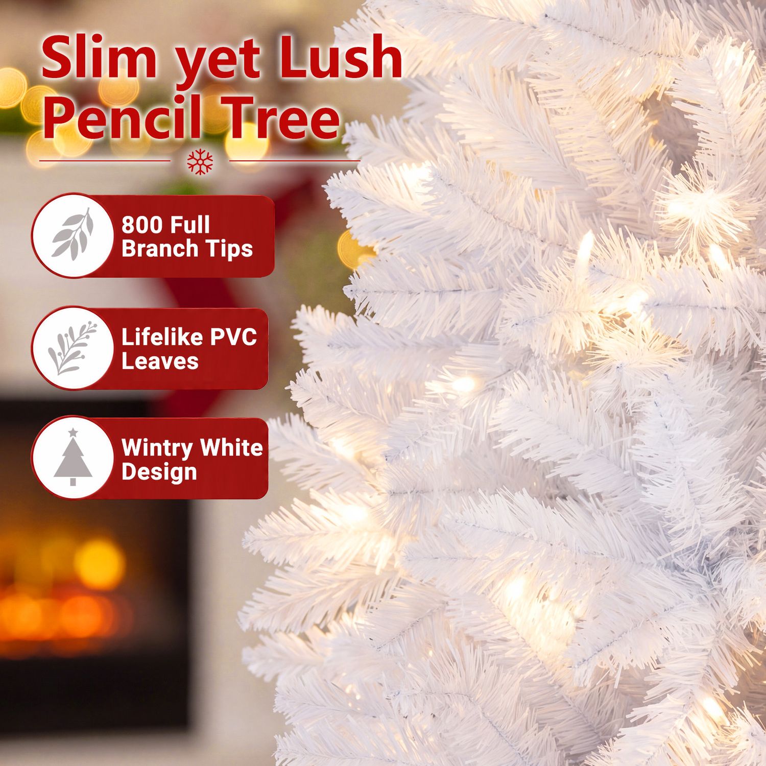 7 Feet Pre-Lit Pencil Christmas Tree, 300 LED Lights, 8 Flash Modes, White Christmas Tree at Gallery Canada