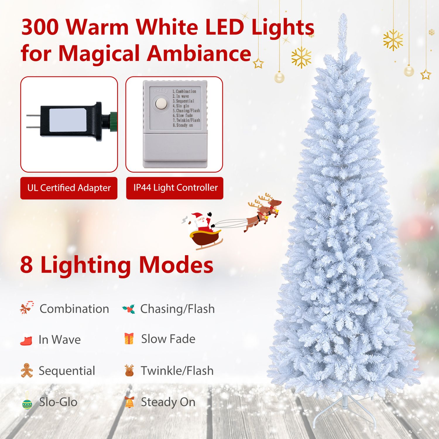 7 Feet Pre-Lit Pencil Christmas Tree, 300 LED Lights, 8 Flash Modes, White Christmas Tree at Gallery Canada