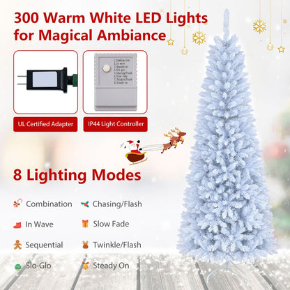 7 Feet Pre-Lit Pencil Christmas Tree, 300 LED Lights, 8 Flash Modes, White Christmas Tree at Gallery Canada