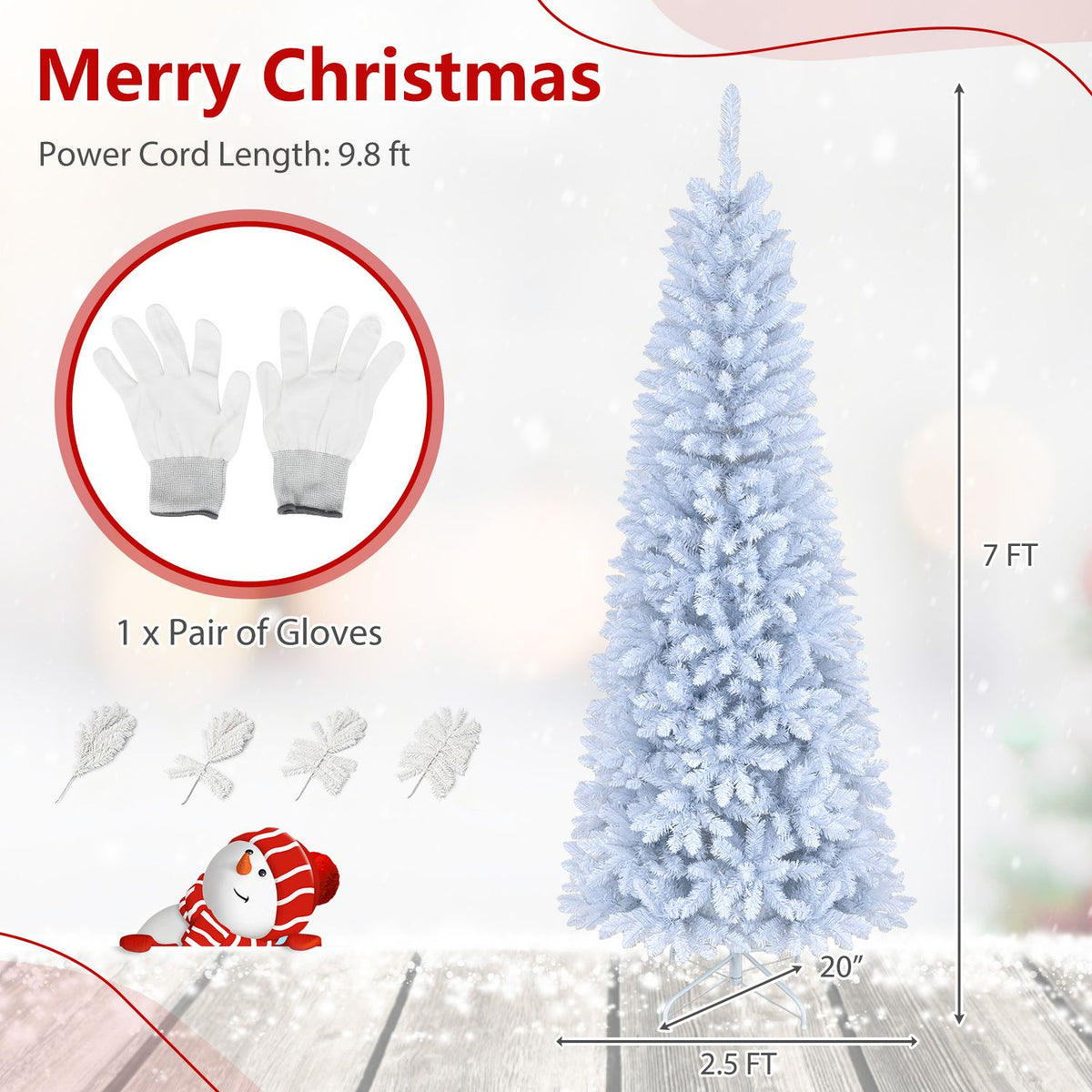 7 Feet Pre-Lit Pencil Christmas Tree, 300 LED Lights, 8 Flash Modes, White Christmas Tree at Gallery Canada