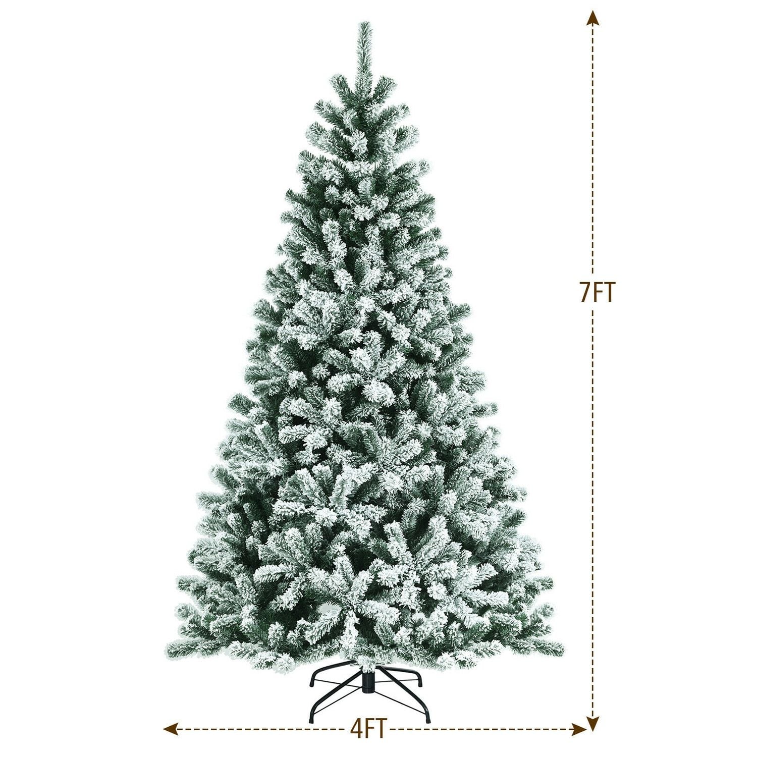 7 ft Pre-Lit Snow Flocked Hinged Christmas Tree, Green Christmas Tree at Gallery Canada