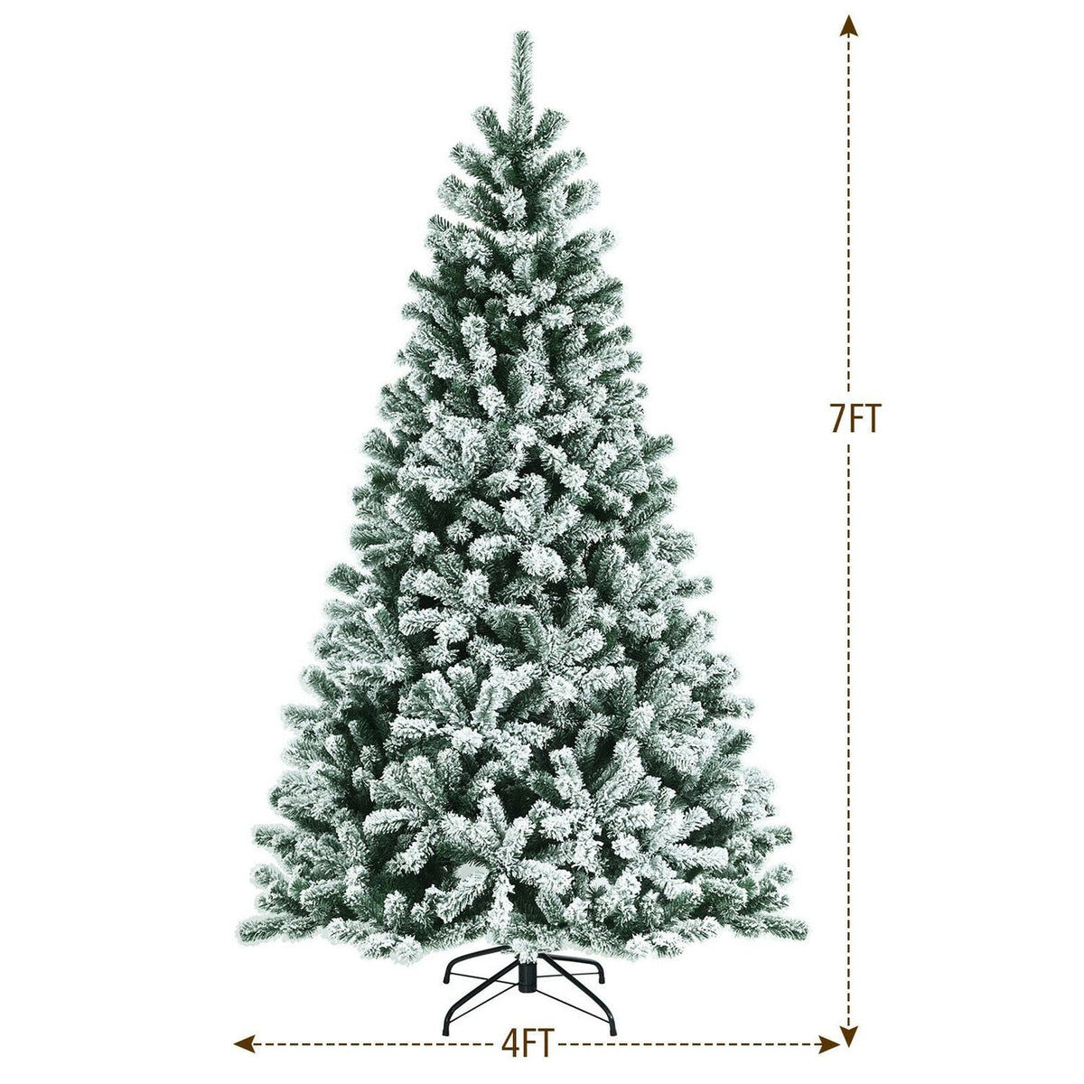 7 ft Pre-Lit Snow Flocked Hinged Christmas Tree, Green Christmas Tree at Gallery Canada