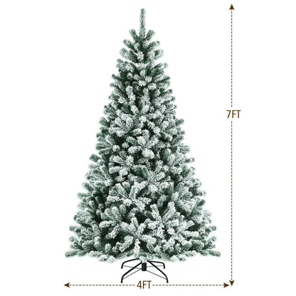 7 ft Pre-Lit Snow Flocked Hinged Christmas Tree, Green Christmas Tree at Gallery Canada