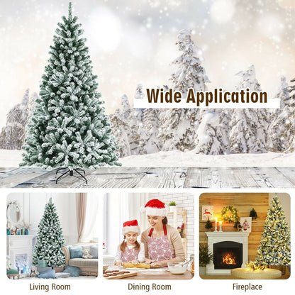 7 ft Pre-Lit Snow Flocked Hinged Christmas Tree, Green Christmas Tree at Gallery Canada