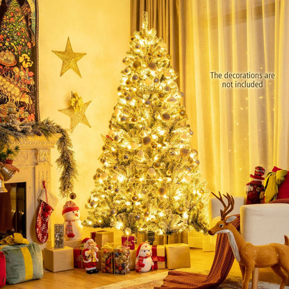7 ft Pre-Lit Snow Flocked Hinged Christmas Tree, Green Christmas Tree at Gallery Canada