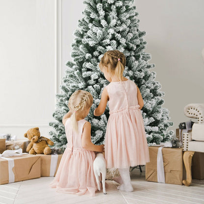 7 ft Pre-Lit Snow Flocked Hinged Christmas Tree, Green Christmas Tree at Gallery Canada