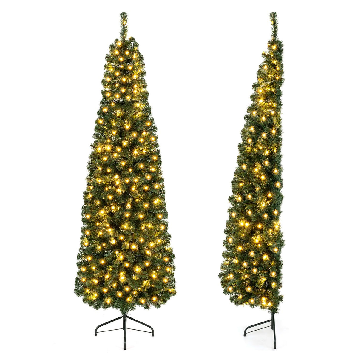 7 Feet Prelit Half-Shape Christmas Tree, 8 Lighting Modes, Green Christmas Tree Green at Gallery Canada