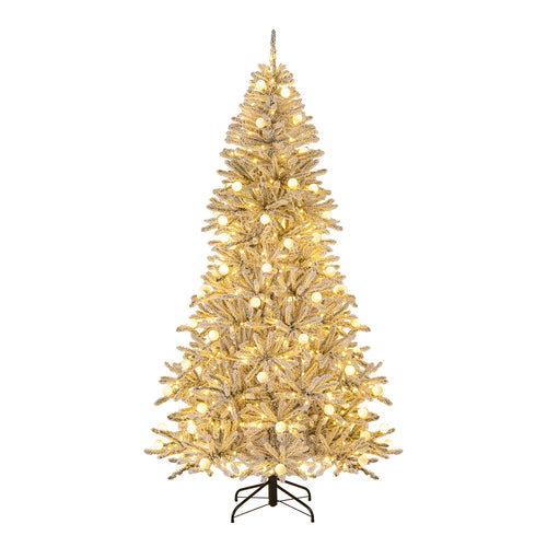7ft Pre-lit Artificial Christmas Tree, Hinged With Remote, Green