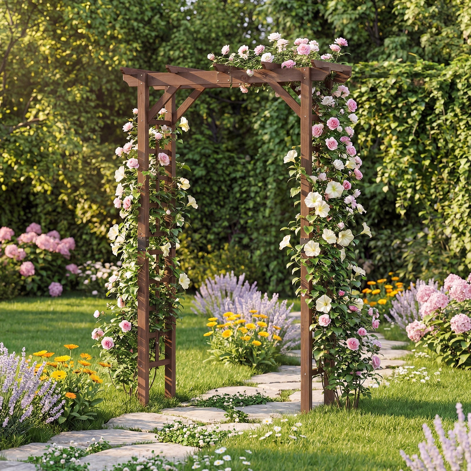 7 Ft Wooden Garden Arch Arbor, Outdoor Trellis For Climbing Plants, Rustic Brown Outdoor Decor at Gallery Canada
