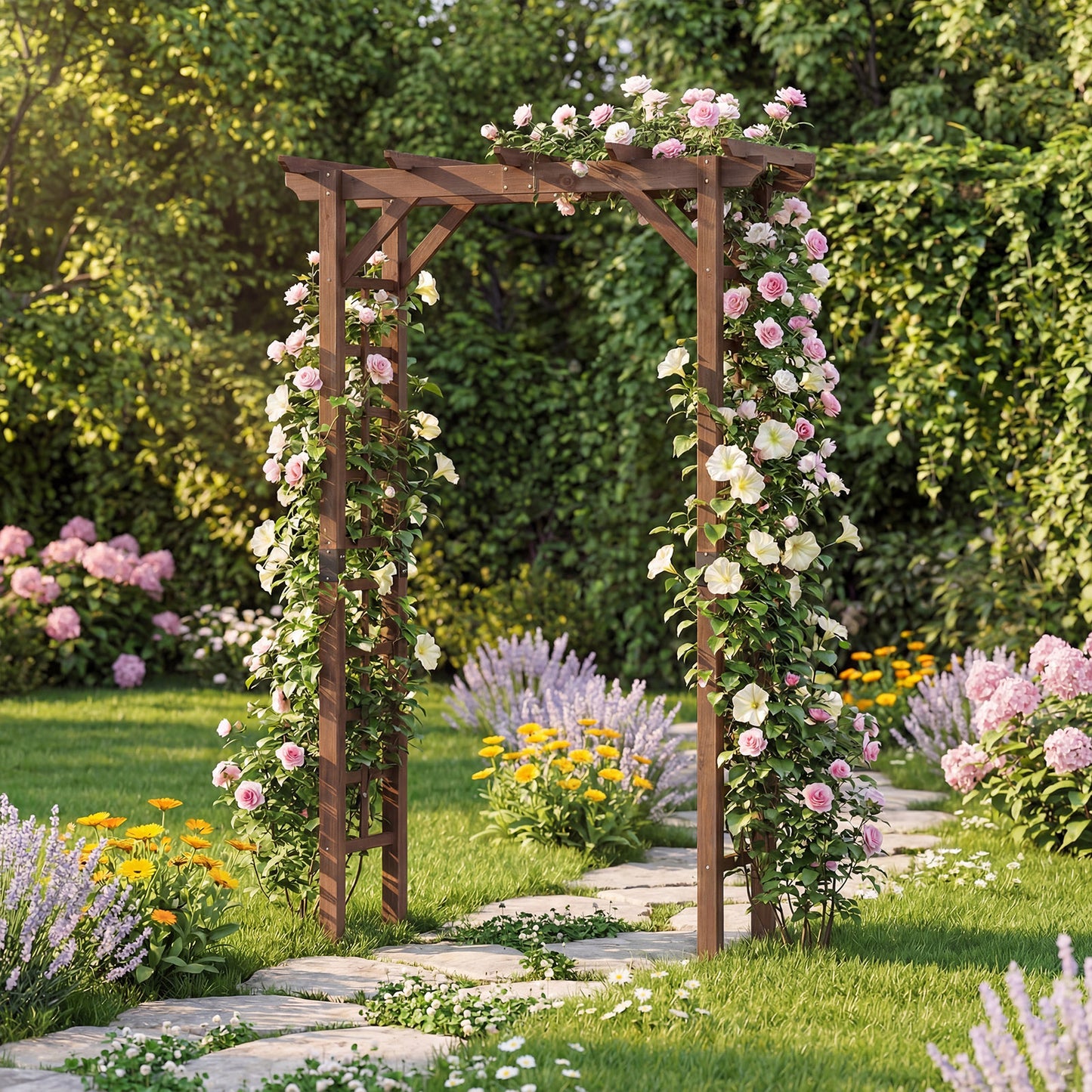 7 Ft Wooden Garden Arch Arbor, Outdoor Trellis For Climbing Plants, Rustic Brown Outdoor Decor at Gallery Canada