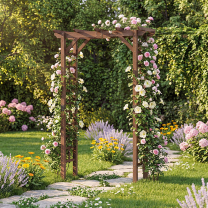 7 Ft Wooden Garden Arch Arbor, Outdoor Trellis For Climbing Plants, Rustic Brown Outdoor Decor at Gallery Canada