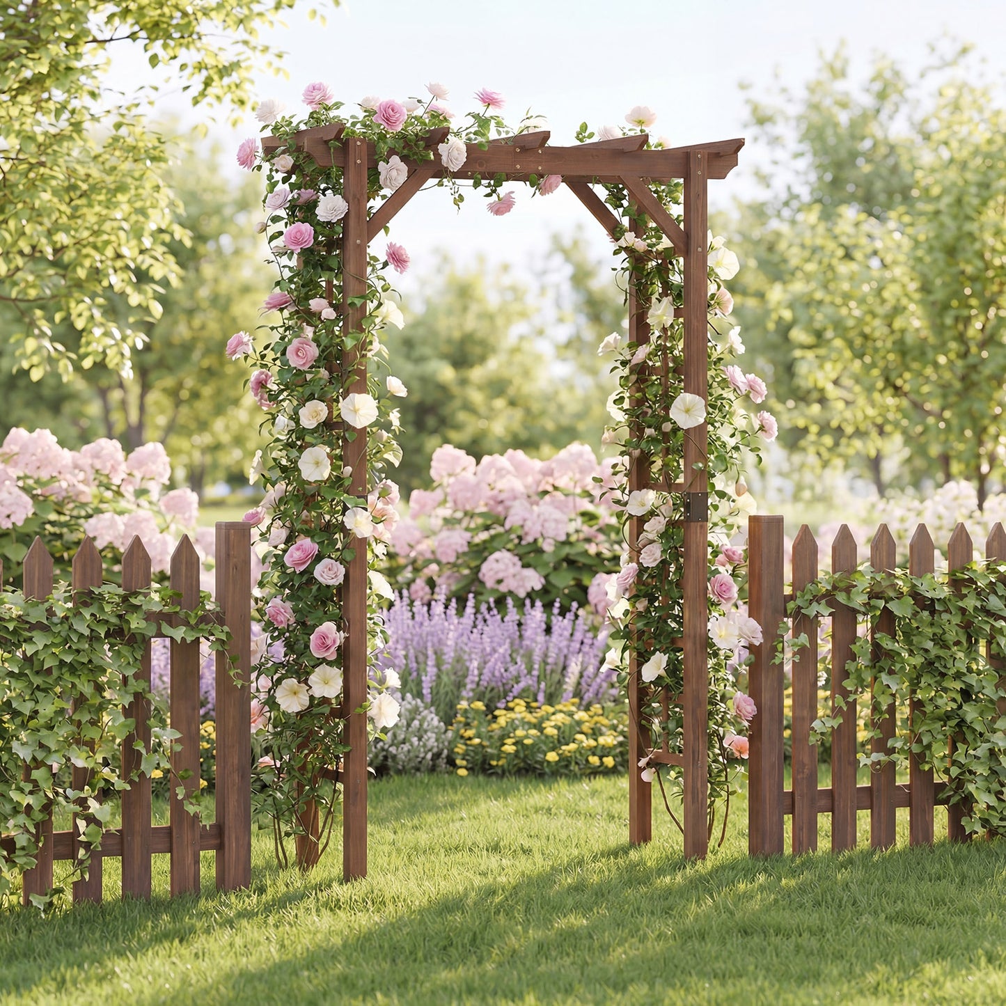 7 Ft Wooden Garden Arch Arbor, Outdoor Trellis For Climbing Plants, Rustic Brown Outdoor Decor at Gallery Canada