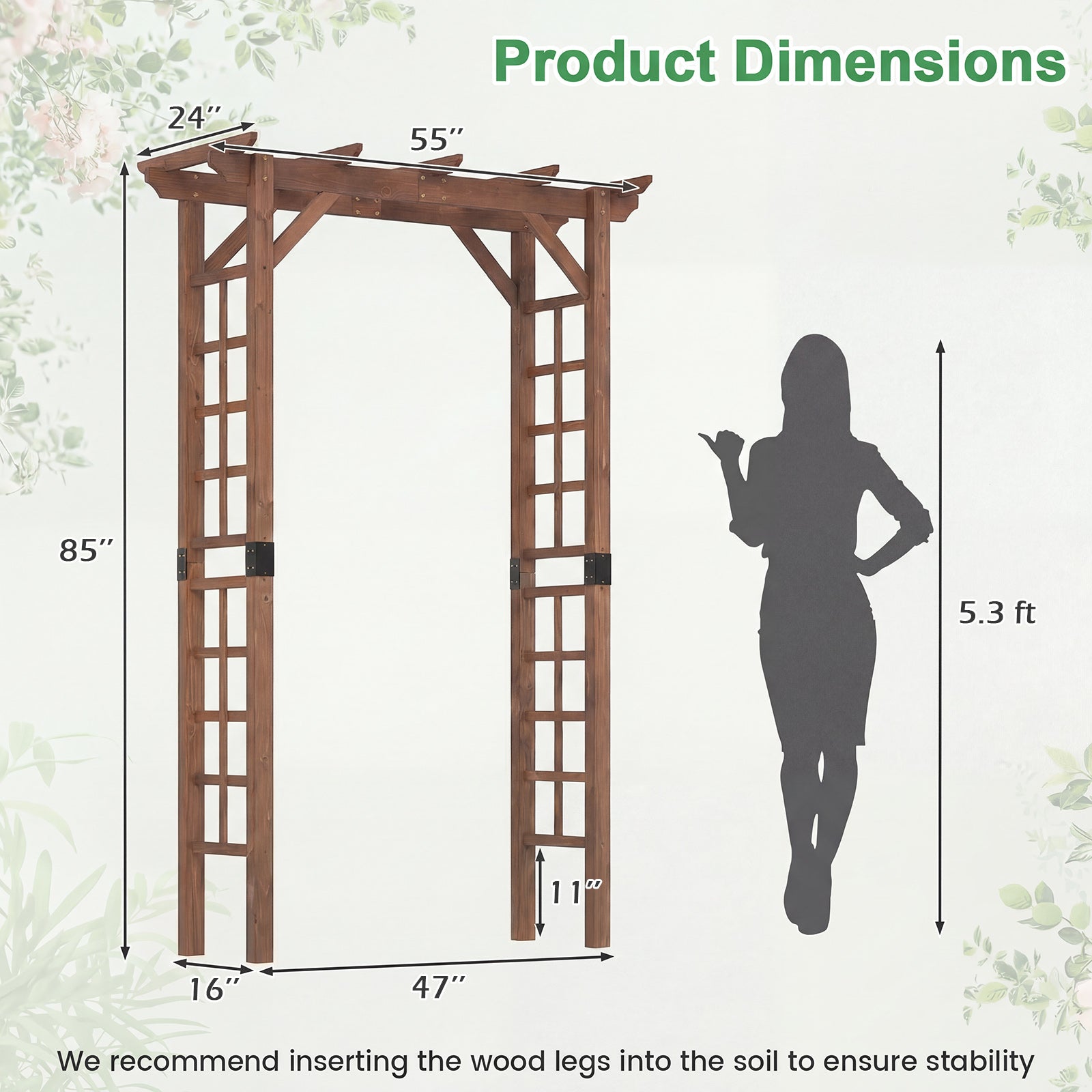 7 Ft Wooden Garden Arch Arbor, Outdoor Trellis For Climbing Plants, Rustic Brown Outdoor Decor at Gallery Canada
