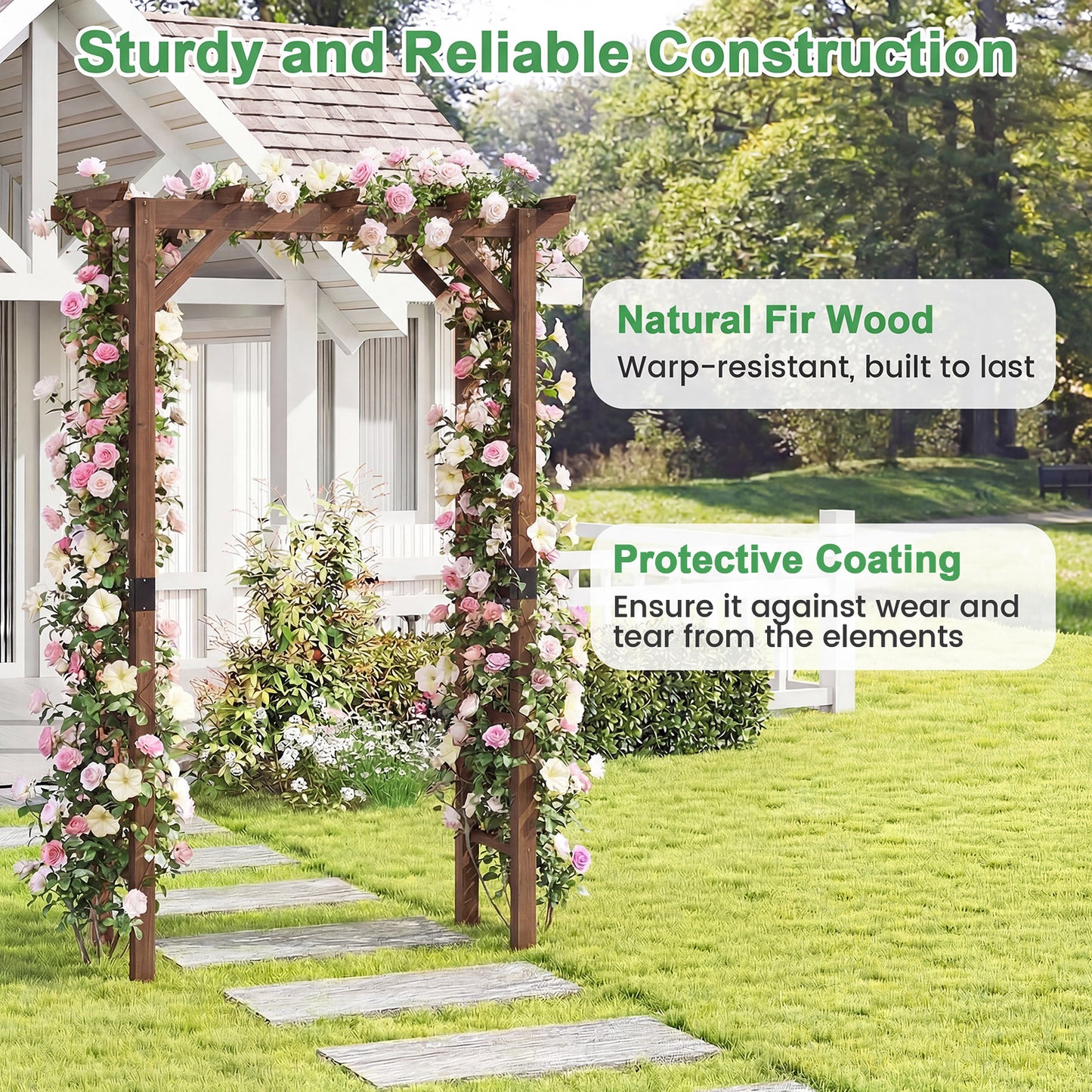 7 Ft Wooden Garden Arch Arbor, Outdoor Trellis For Climbing Plants, Rustic Brown Outdoor Decor at Gallery Canada
