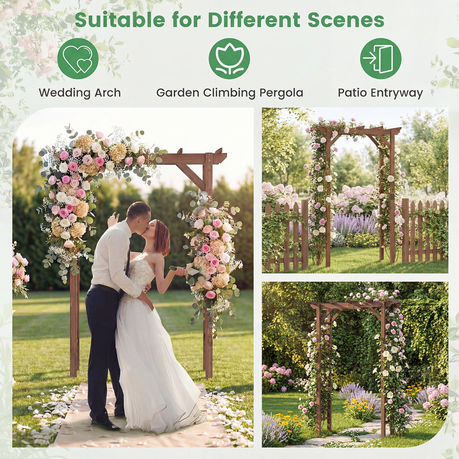 7 Ft Wooden Garden Arch Arbor, Outdoor Trellis For Climbing Plants, Rustic Brown Outdoor Decor at Gallery Canada