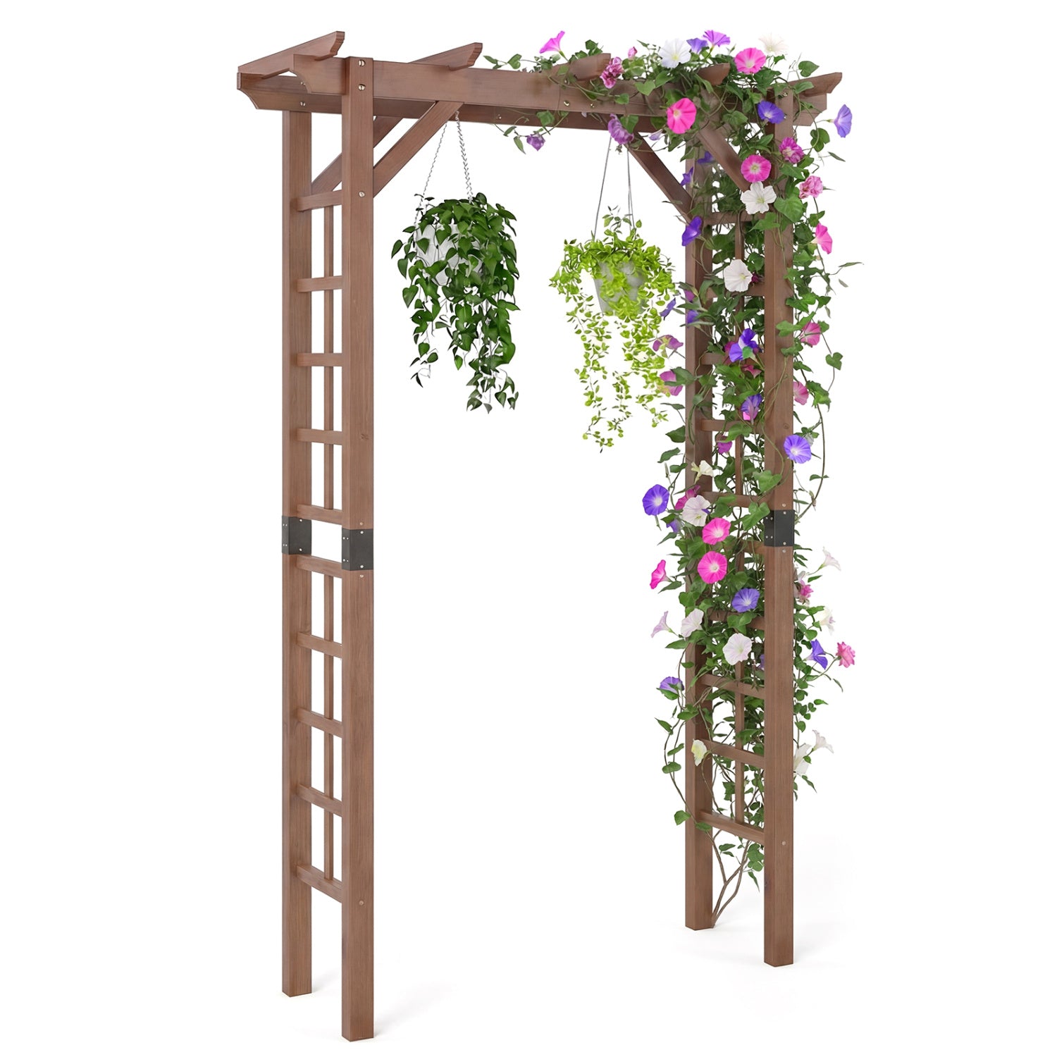7 Ft Wooden Garden Arch Arbor, Outdoor Trellis For Climbing Plants, Rustic Brown Outdoor Decor at Gallery Canada