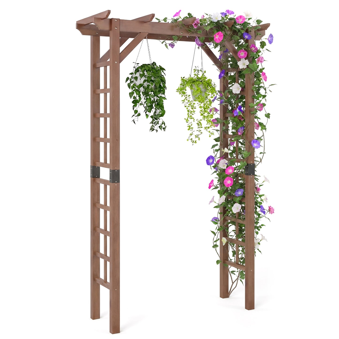 7 Ft Wooden Garden Arch Arbor, Outdoor Trellis For Climbing Plants, Rustic Brown Outdoor Decor at Gallery Canada