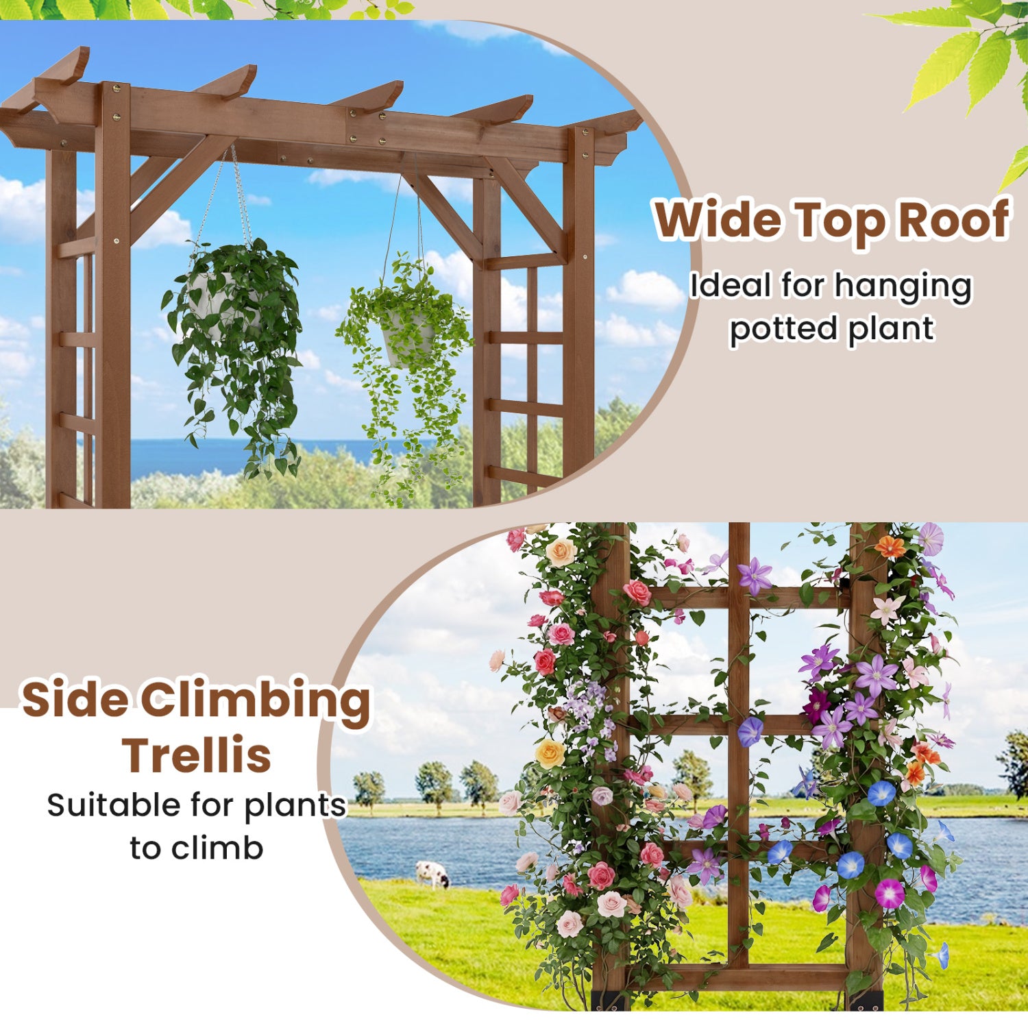 7 Ft Wooden Garden Arch Arbor, Outdoor Trellis For Climbing Plants, Rustic Brown Outdoor Decor at Gallery Canada