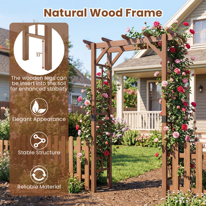 7 Ft Wooden Garden Arch Arbor, Outdoor Trellis For Climbing Plants, Rustic Brown Outdoor Decor at Gallery Canada