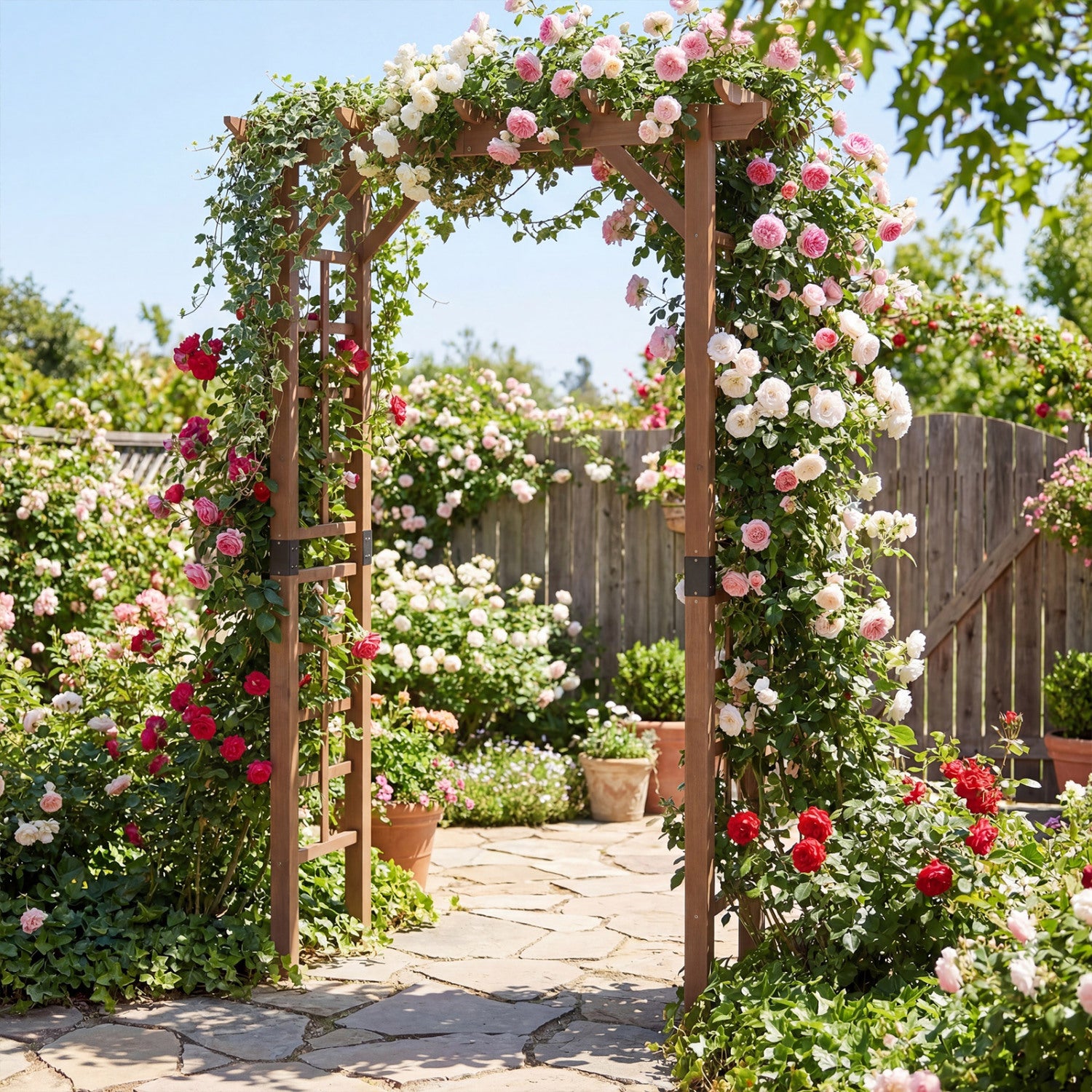 7 Ft Wooden Garden Arch Arbor, Outdoor Trellis For Climbing Plants, Rustic Brown Outdoor Decor at Gallery Canada