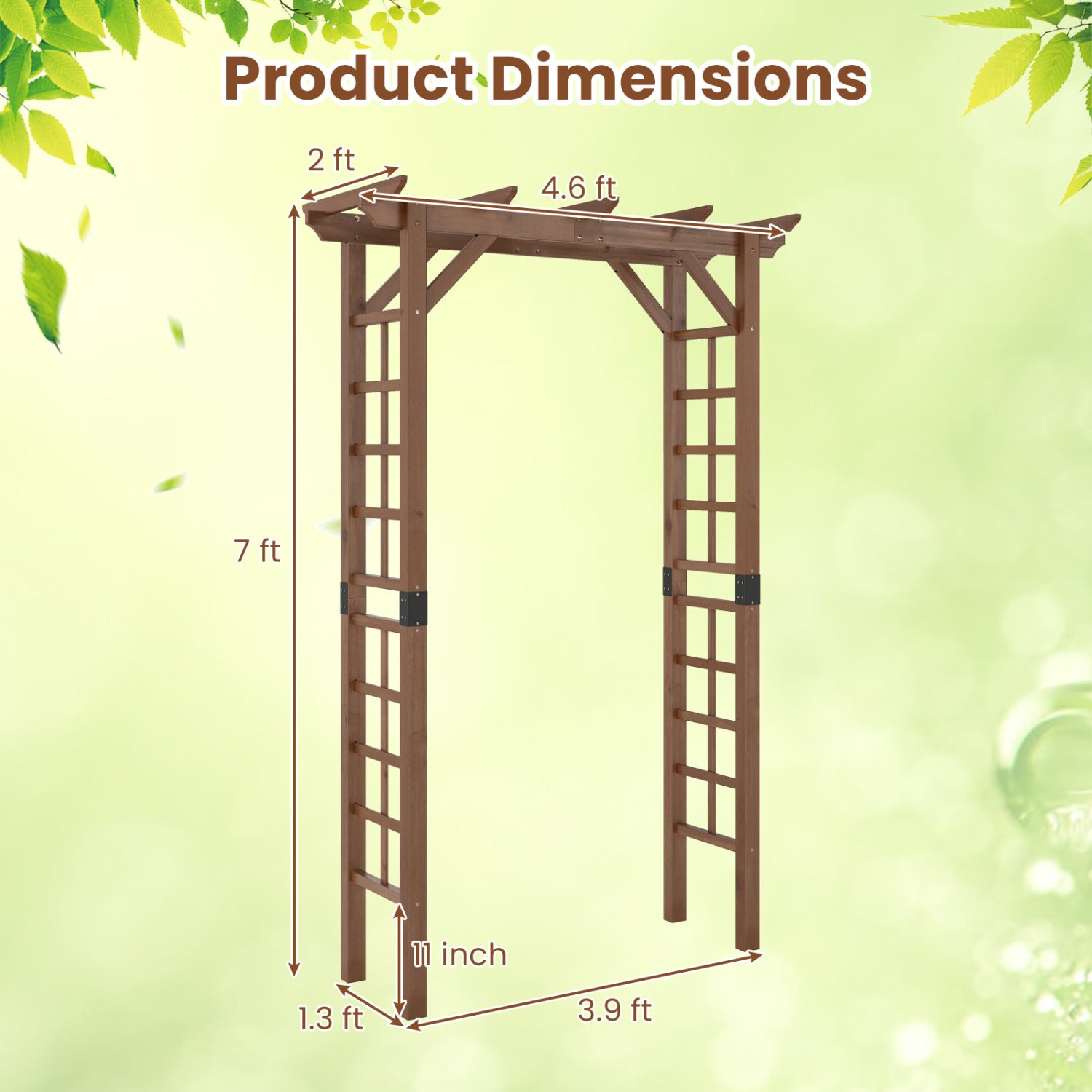 7 Ft Wooden Garden Arch Arbor, Outdoor Trellis For Climbing Plants, Rustic Brown Outdoor Decor at Gallery Canada