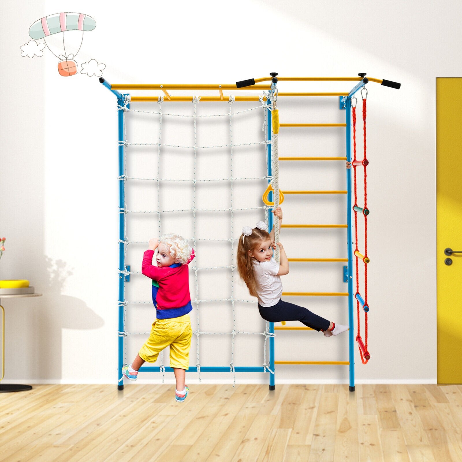 7 In 1 Kids Indoor Gym Playground Swedish Wall Ladder for Solid Wall, Yellow Climbers & Slides at Gallery Canada