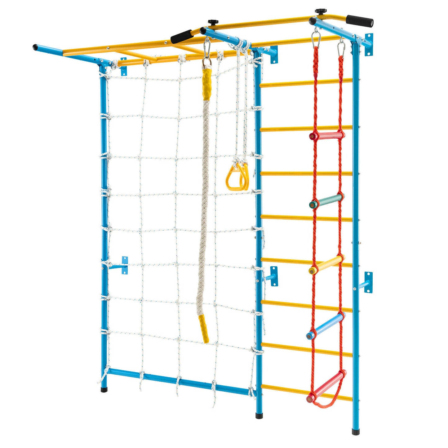 7 In 1 Kids Indoor Gym Playground, Swedish Wall Ladder, Yellow