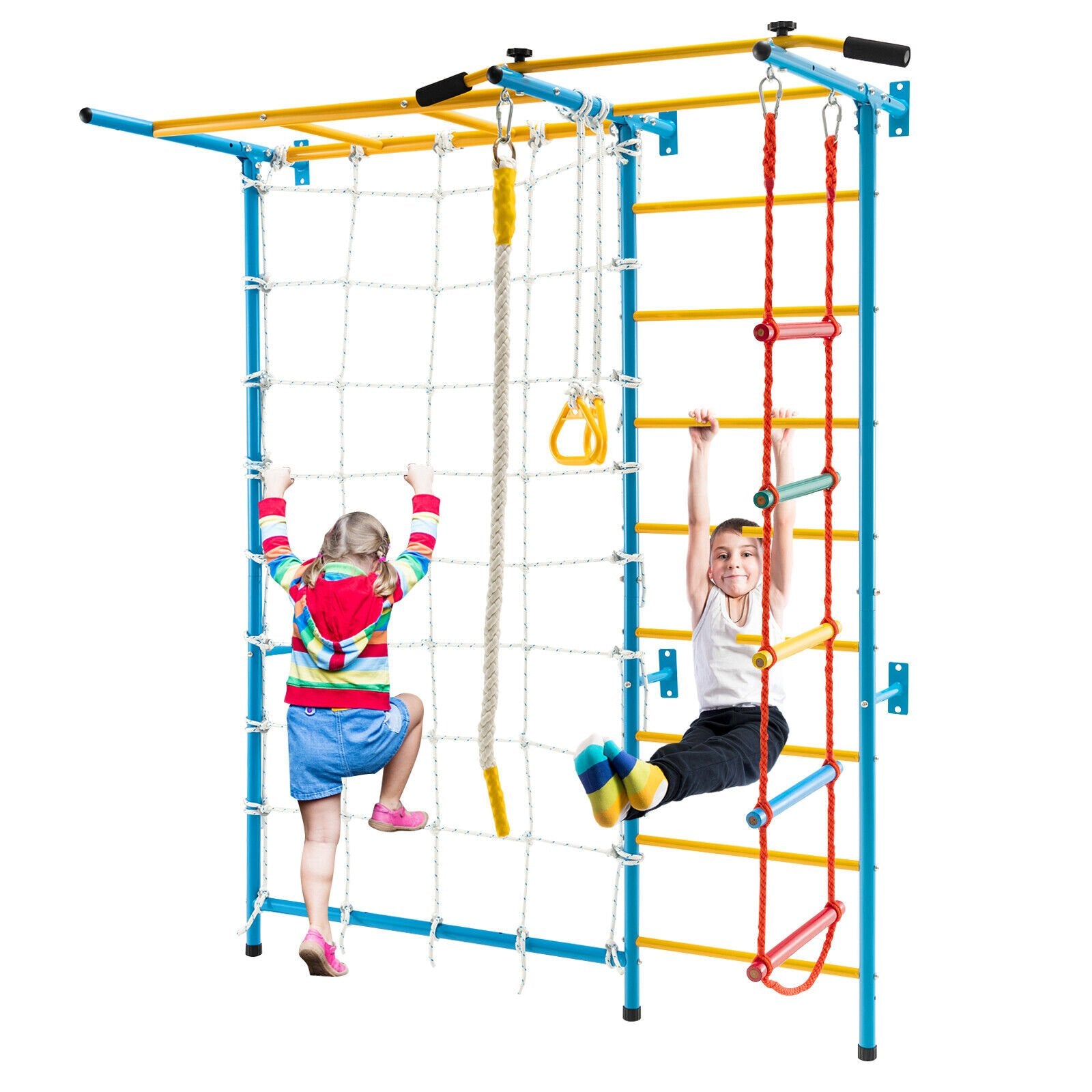 7 In 1 Kids Indoor Gym Playground Swedish Wall Ladder for Solid Wall, Yellow Climbers & Slides at Gallery Canada