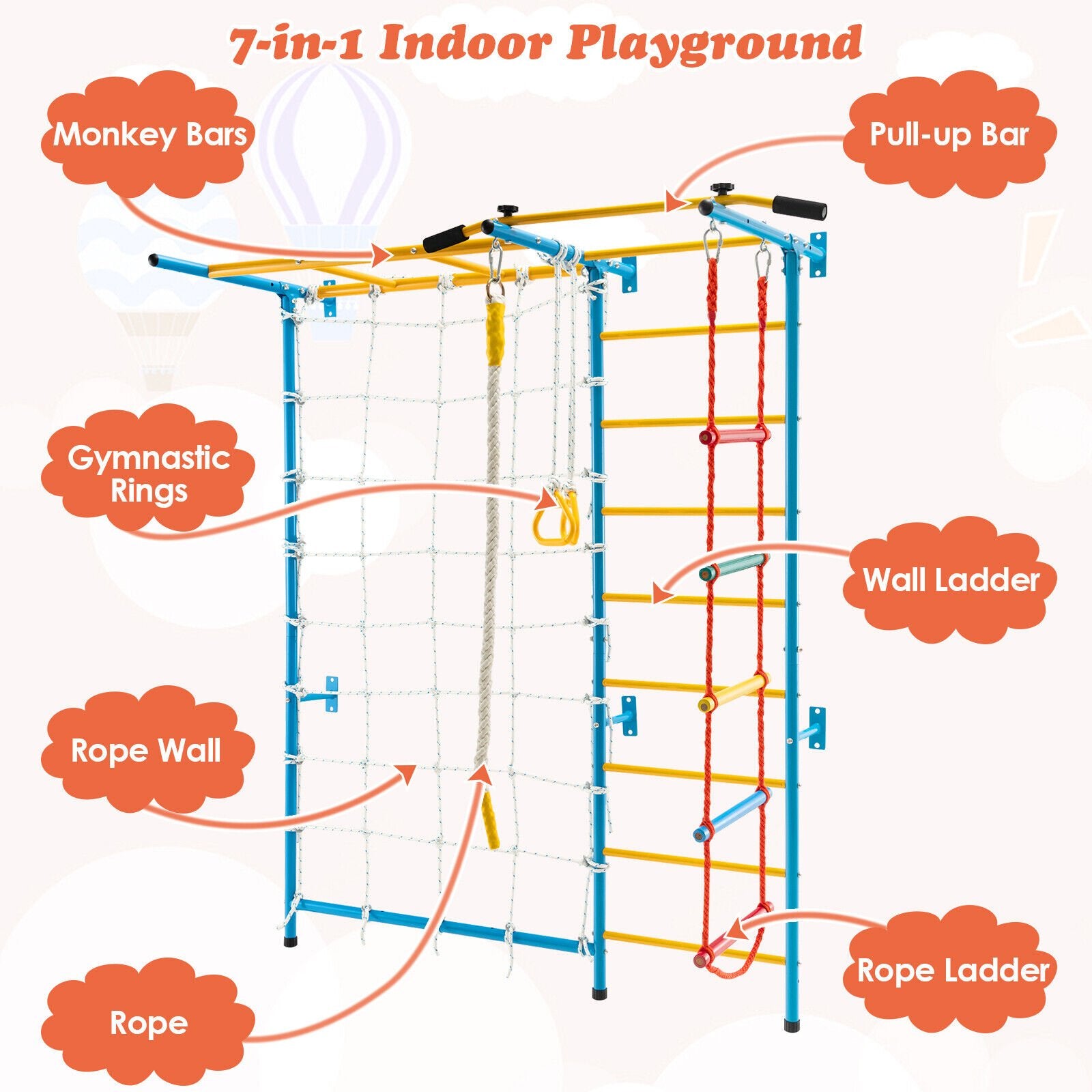 7 In 1 Kids Indoor Gym Playground Swedish Wall Ladder for Solid Wall, Yellow Climbers & Slides at Gallery Canada