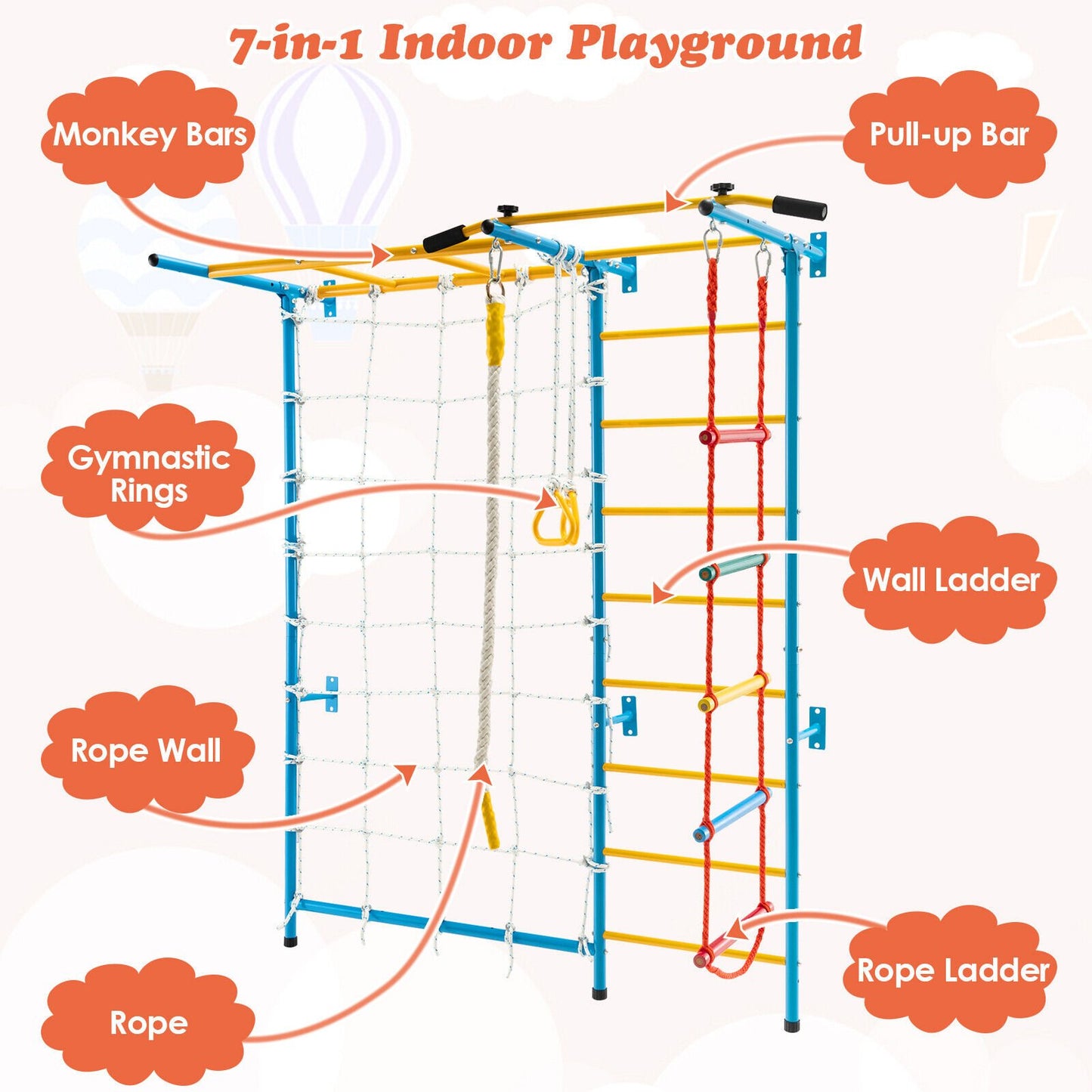 7 In 1 Kids Indoor Gym Playground Swedish Wall Ladder for Solid Wall, Yellow Climbers & Slides at Gallery Canada