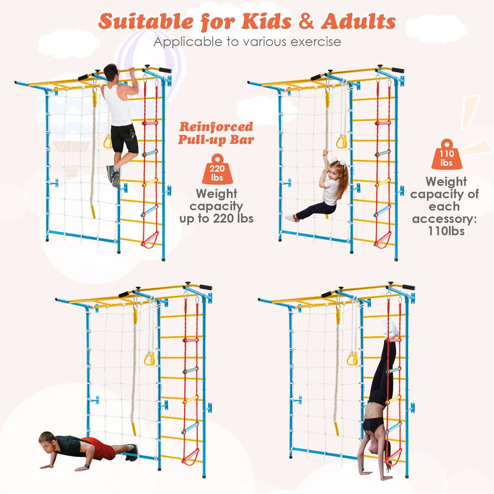 7 In 1 Kids Indoor Gym Playground Swedish Wall Ladder for Solid Wall, Yellow Climbers & Slides at Gallery Canada
